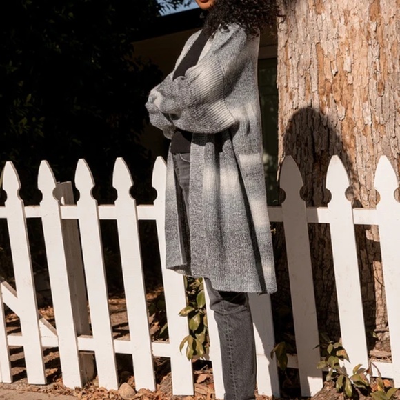 Lulus Wave Of Cozy Charcoal Ombre Knit Cardigan Sweater Grey - Size M - Picture 5 of 7